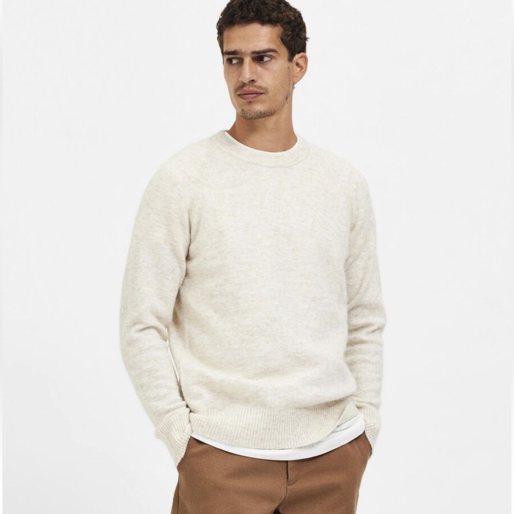 NWT Selected Homme Men’s Oatmeal Cream Wool/Angora/Polyester Blend Sweater sz L